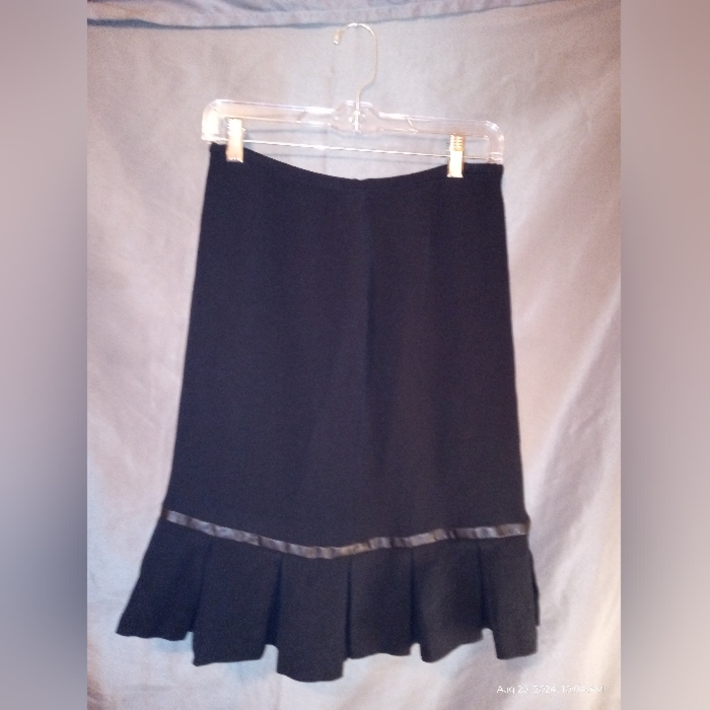 Lafayette 148 New York Black Midi Skirt with Pleated Ruffle Hem